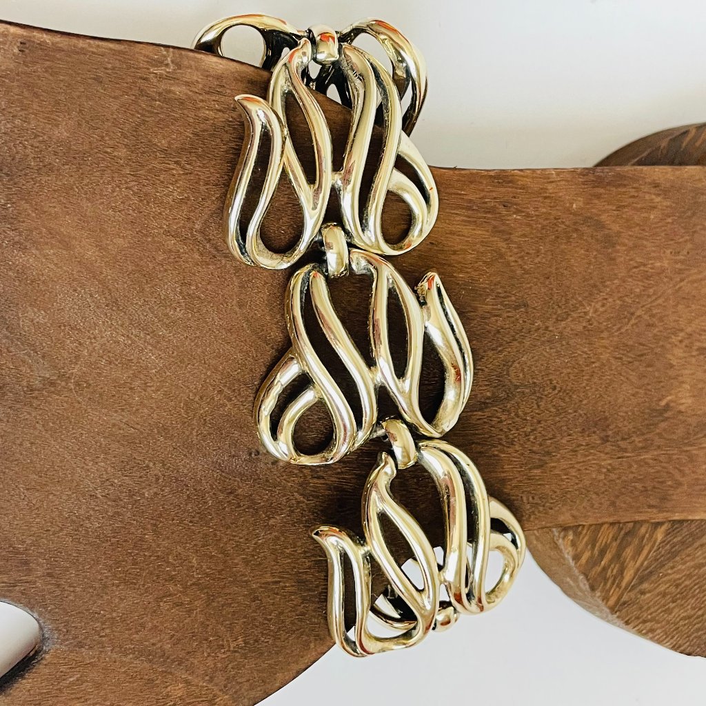 Vintage Selini Women Wide Filigree Gold Tone Link Bracelet Marked 7”